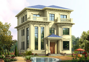 120平面三層鄉(xiāng)村樓房設(shè)計(jì)圖及效果圖，歐式風(fēng)格