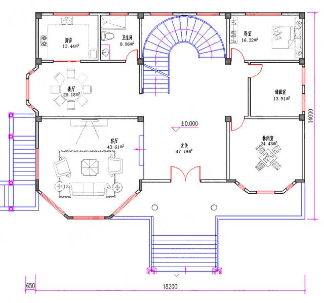 復(fù)式三層19×14帶地下室豪宅設(shè)計圖，有錢人就建這樣的別墅