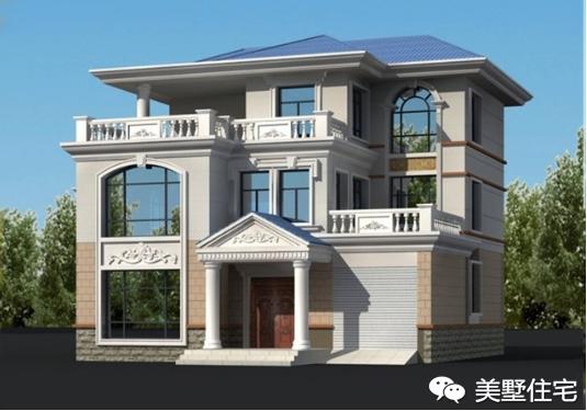 11x11米歐式三層小別墅戶型圖，3種外觀配色，各有千秋