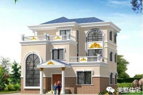 11x11米歐式三層小別墅戶型圖，3種外觀配色，各有千秋