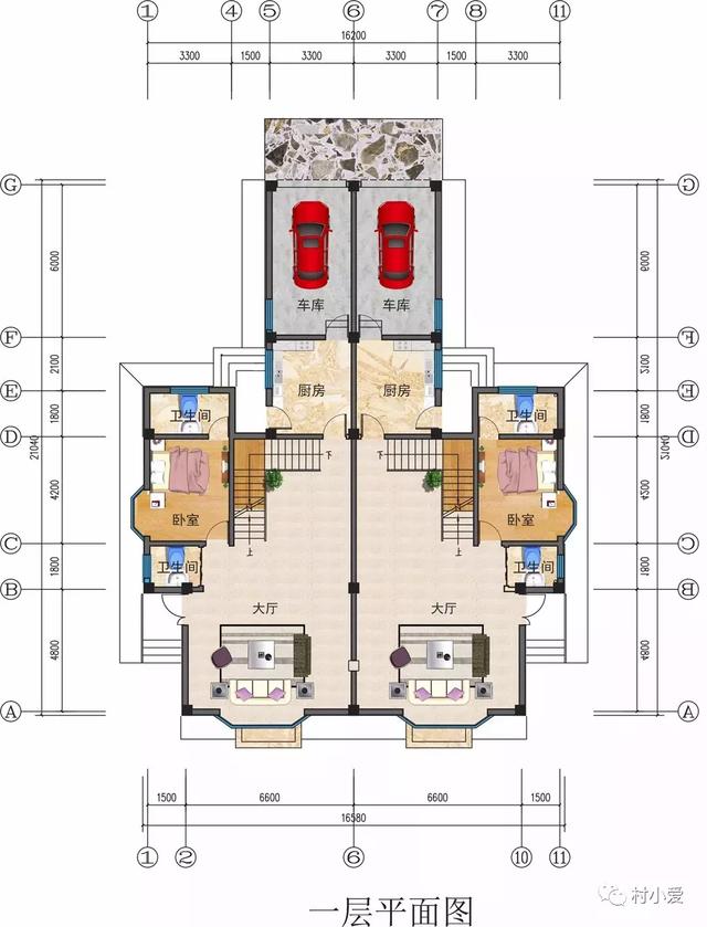 17x23m花瓣形雙拼別墅，帶戶外餐廳