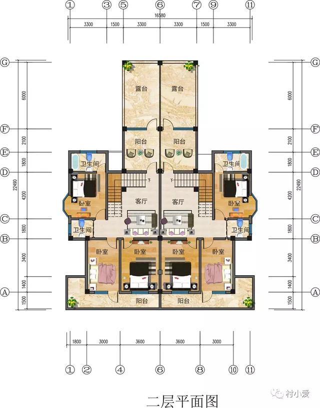 17x23m花瓣形雙拼別墅，帶戶外餐廳