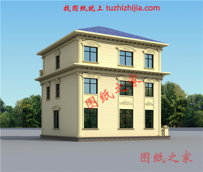 120平面三層鄉(xiāng)村樓房設(shè)計(jì)圖及效果圖，歐式風(fēng)格