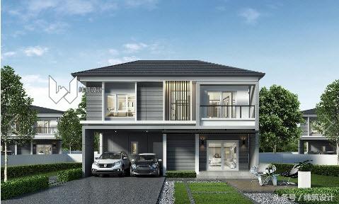 3款超現(xiàn)代的二層小別墅外觀圖，附戶型圖，都是開放式車庫(kù)