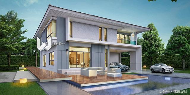 3款超現(xiàn)代的二層小別墅外觀圖，附戶型圖，都是開放式車庫(kù)