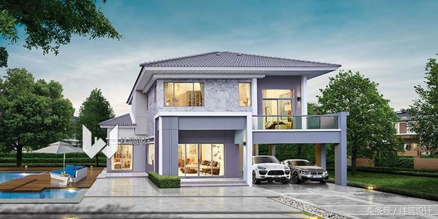 3款超現(xiàn)代的二層小別墅外觀圖，附戶型圖，都是開放式車庫(kù)