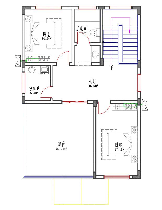 110㎡30萬2廳6室3衛(wèi)三層自建房設(shè)計(jì)圖