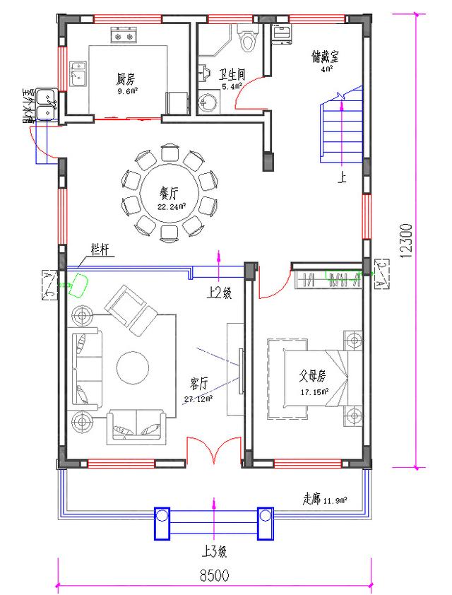 110㎡30萬2廳6室3衛(wèi)三層自建房設(shè)計(jì)圖