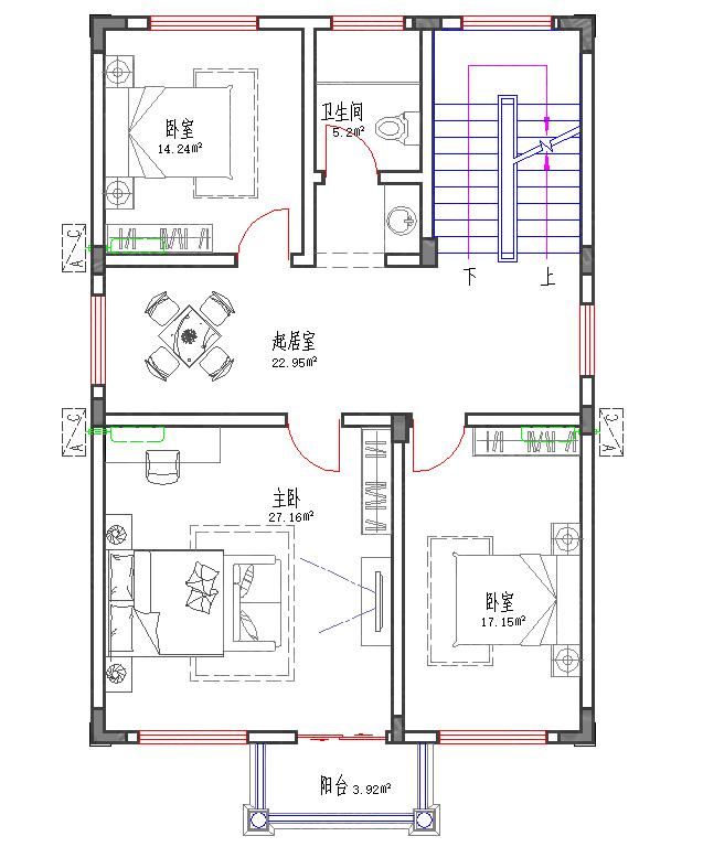 110㎡30萬2廳6室3衛(wèi)三層自建房設(shè)計(jì)圖