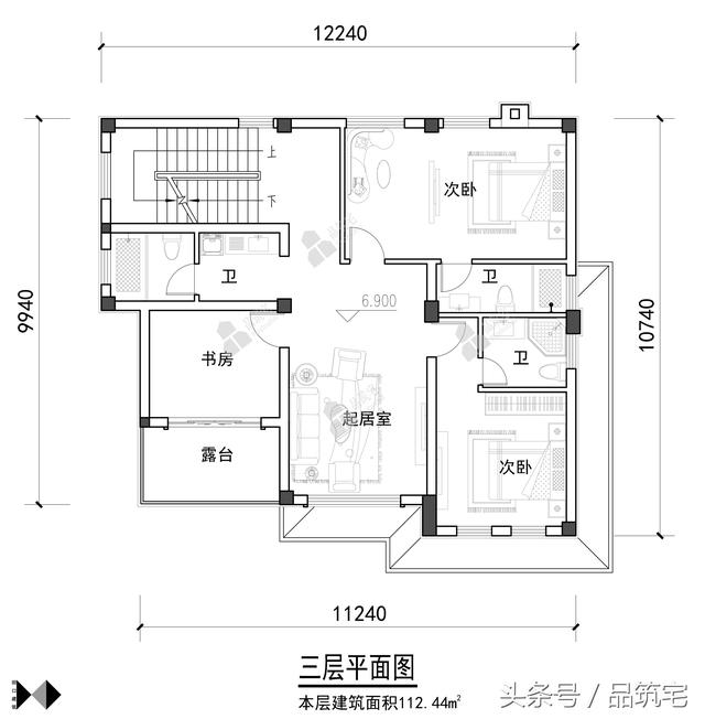 11X12三層萊特風(fēng)格小別墅設(shè)計圖，戶型方正緊湊