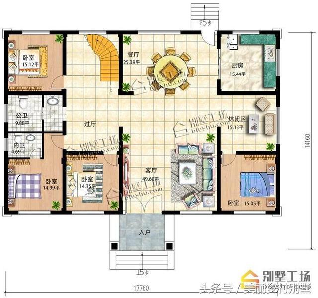 17.76X14.16m農(nóng)村四間二層簡歐別墅戶型圖，一個字漂亮