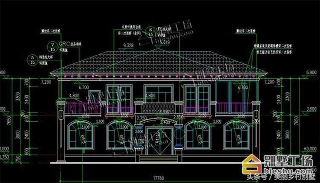 17.76X14.16m農(nóng)村四間二層簡歐別墅戶型圖，一個字漂亮