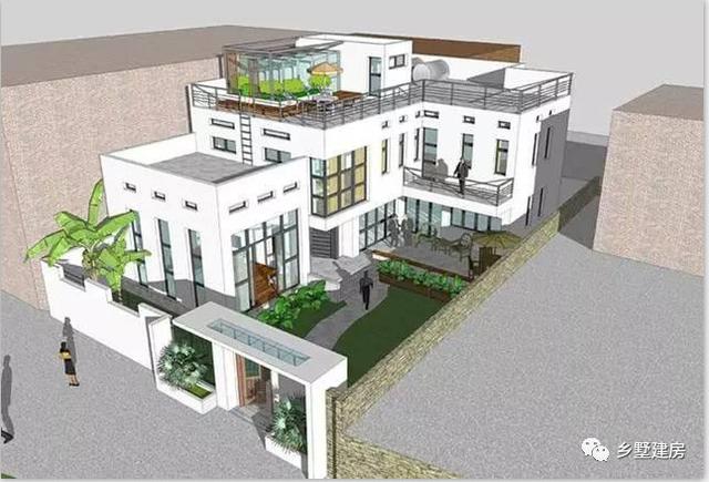 新中式兩層半自建房設(shè)計(jì)圖，老人房+微景觀天臺+庭院