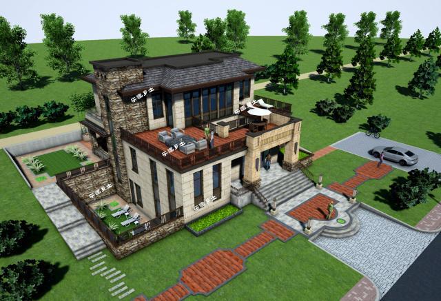 17x15米二層帶下沉式庭院新中式別墅全套圖紙分享！