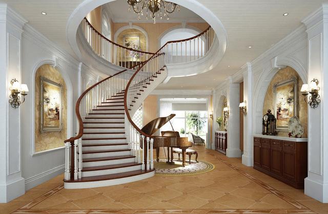 一進屋被旋轉樓梯吸引了，鄭州330平別墅真是太美啦！