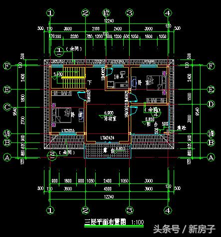 12.44×9.54三層別墅施工圖、效果圖！