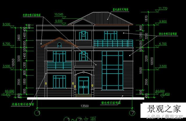 三層別墅設(shè)計施工圖紙（含外觀效果圖）帶車庫露臺