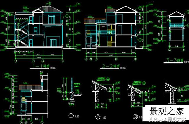 三層別墅設(shè)計施工圖紙（含外觀效果圖）帶車庫露臺