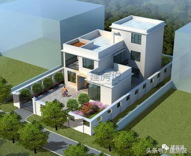 帶庭院三層現(xiàn)代風(fēng)格農(nóng)村別墅戶型，平屋頂竟然也這么漂亮