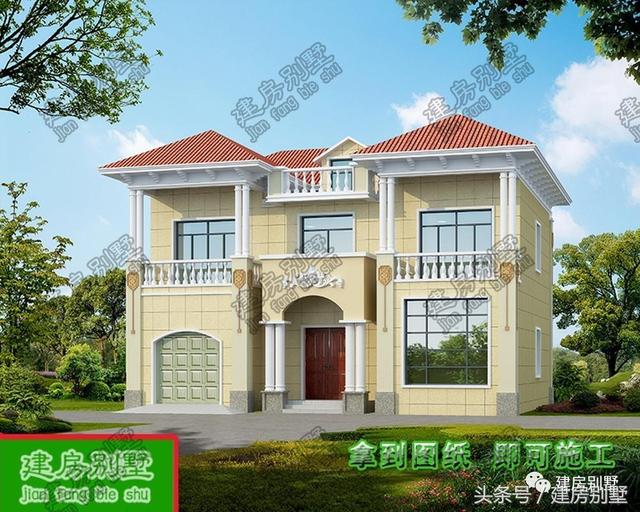 兩層帶車庫大氣別墅，一人建全村模仿建的圖紙設(shè)計