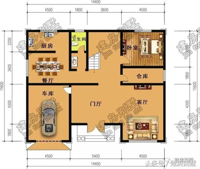 兩層帶車庫大氣別墅，一人建全村模仿建的圖紙設(shè)計