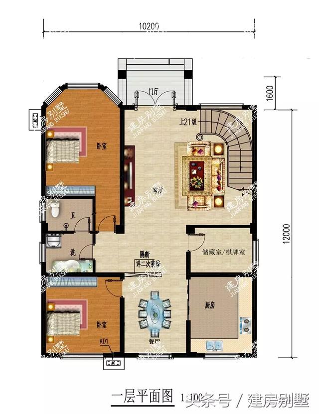 超氣派的五層農(nóng)村別墅設(shè)計(jì)圖，配旋轉(zhuǎn)樓梯和觀景涼亭，你值得擁有的豪宅