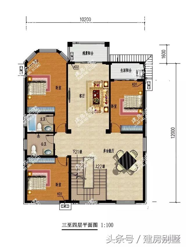 超氣派的五層農(nóng)村別墅設(shè)計(jì)圖，配旋轉(zhuǎn)樓梯和觀景涼亭，你值得擁有的豪宅