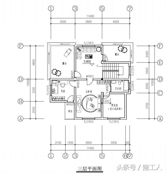 占地122平米的三層別墅方案