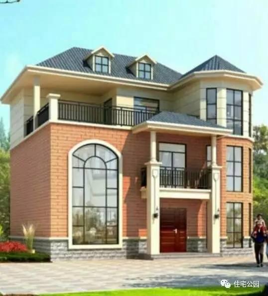 12X11米農(nóng)村3層別墅，落地窗設(shè)計帶露臺，30萬自建！