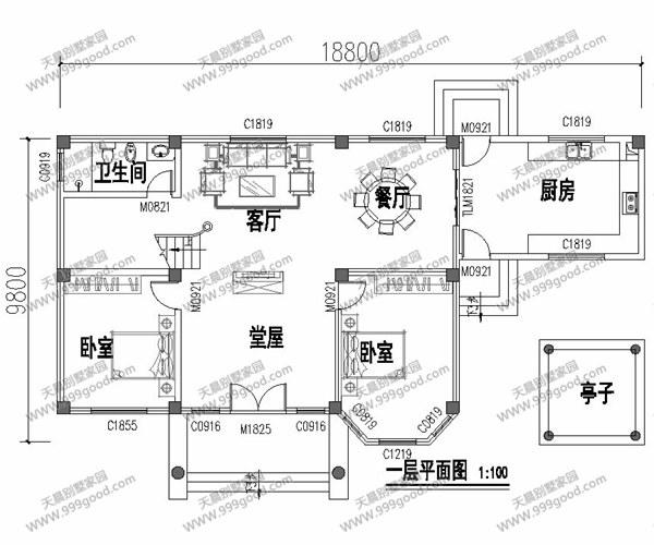 農(nóng)村自建三層田園別墅，18.8X9.8米別墅設(shè)計(jì)圖帶獨(dú)立廚房