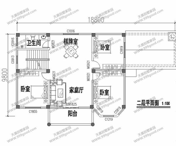 農(nóng)村自建三層田園別墅，18.8X9.8米別墅設(shè)計(jì)圖帶獨(dú)立廚房