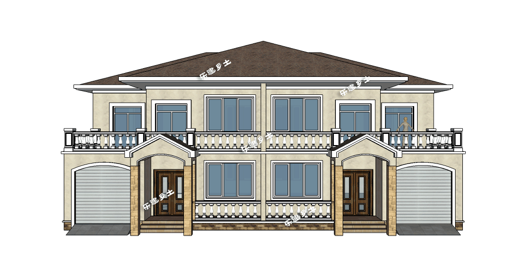 19.2x11.9米農(nóng)村二層簡歐雙拼別墅，大露臺+車庫