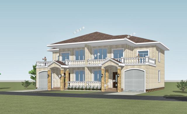 19.2x11.9米農(nóng)村二層簡歐雙拼別墅，大露臺+車庫