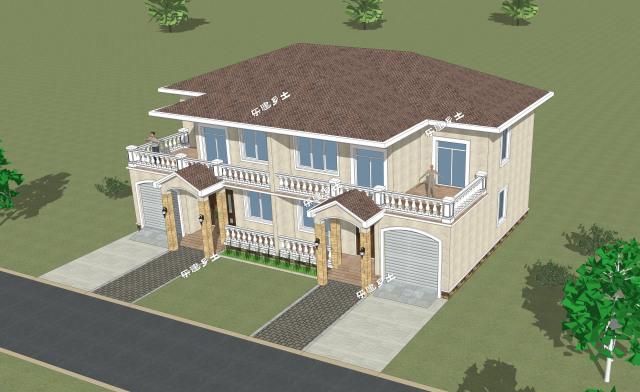 19.2x11.9米農(nóng)村二層簡歐雙拼別墅，大露臺+車庫