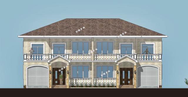 19.2x11.9米農(nóng)村二層簡歐雙拼別墅，大露臺+車庫