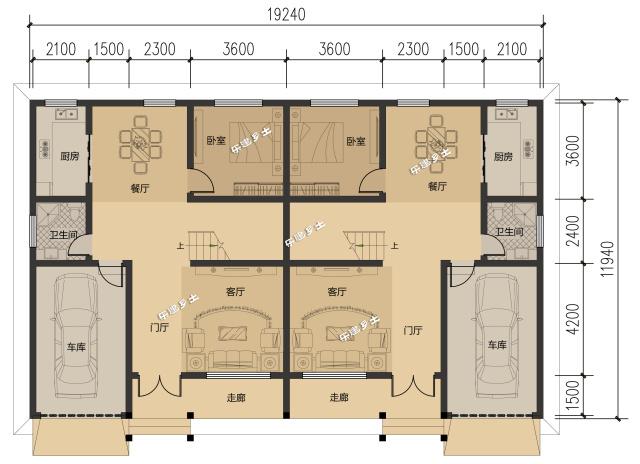 19.2x11.9米農(nóng)村二層簡歐雙拼別墅，大露臺+車庫