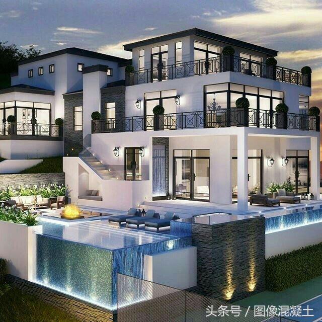 別墅設計混凝土、燈光、水融合