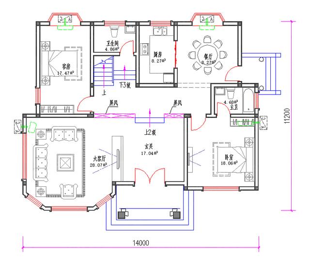 全套三層別墅設(shè)計圖3廳8臥6衛(wèi)14×11米，合理布局