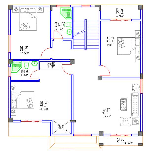 三層平屋頂別墅圖設(shè)計圖，簡單易建30萬搞定