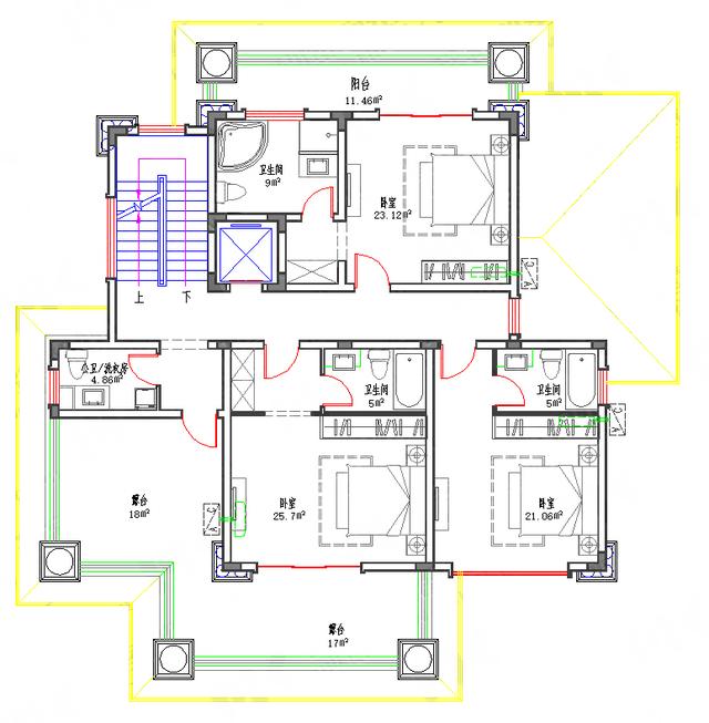 三層170㎡2廳7臥帶落地窗豪華套間， 全套水電結(jié)構(gòu)施工圖