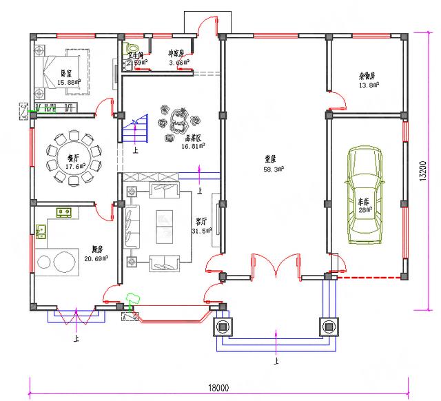 多功能三層復(fù)式別墅施工圖，露臺(tái)車(chē)庫(kù)堂屋品茶區(qū)活動(dòng)區(qū)套間一應(yīng)俱全