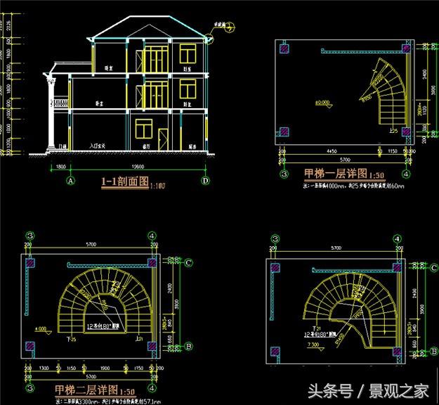 三層農(nóng)村別墅設(shè)計(jì)圖效果圖 完整自建房圖紙