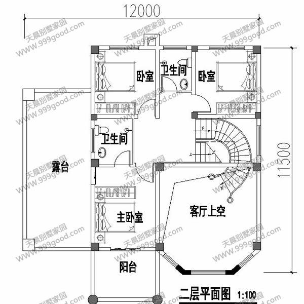 12X11.5米別墅設(shè)計(jì)圖，三層落地采光窗，歐式挑空設(shè)計(jì)！