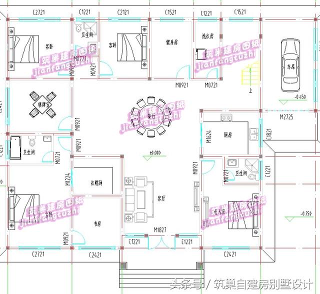 20萬2廳4臥一層農(nóng)村別墅設計效果圖，車庫+健身房+洗衣房，經(jīng)濟適用型自建房