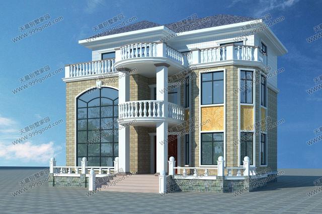 農(nóng)村別墅設(shè)計圖，13.4X11.8米挑空，剛陽美中的曲線美！