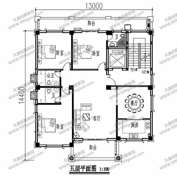 13X14.4米別墅設(shè)計(jì)圖，6層設(shè)計(jì)，農(nóng)村自建房也能高大上！