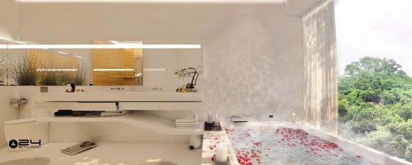 外國的浴室造在這種地方，太露了