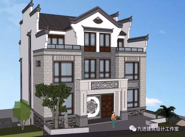 隱在山嶺川谷之中的徽式新民宅，雙大門高低層豪華休閑別墅