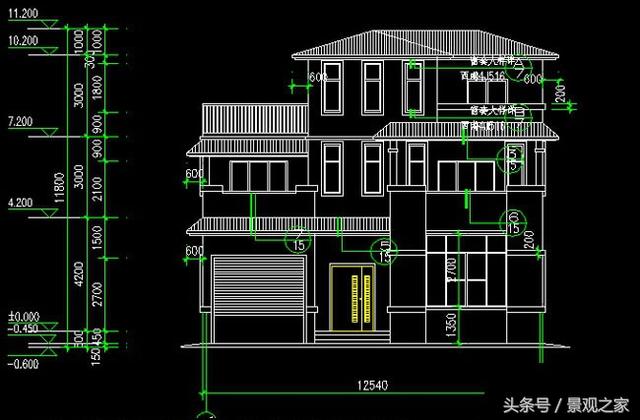 帶車庫三層房屋設(shè)計圖紙，新農(nóng)村自建房屋