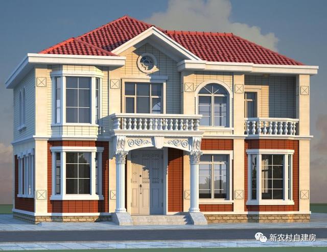 15x10米二層農(nóng)村別墅設(shè)計(jì)圖，8間臥室，含平面圖和立面圖